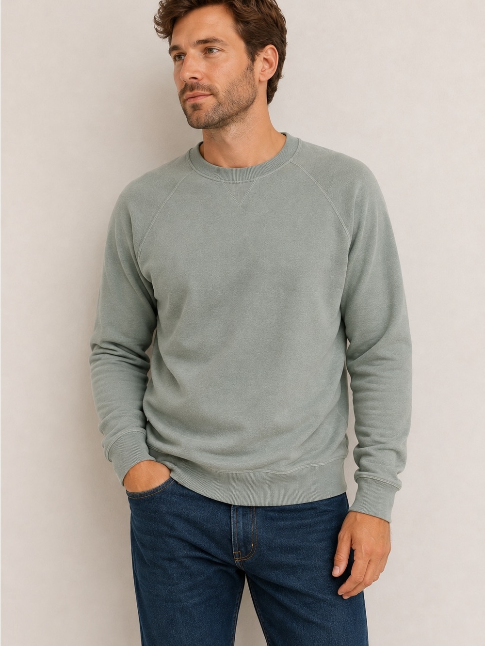 J.Crew Crewneck Sweatshirt Size L Sage Green 100% Cotton Relaxed #1065CL